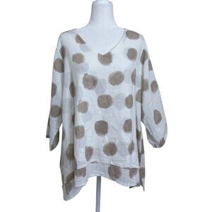 Kaktus Linen Tunic Polka Dot Beige White Top Made in Italy Lagnelook Size M